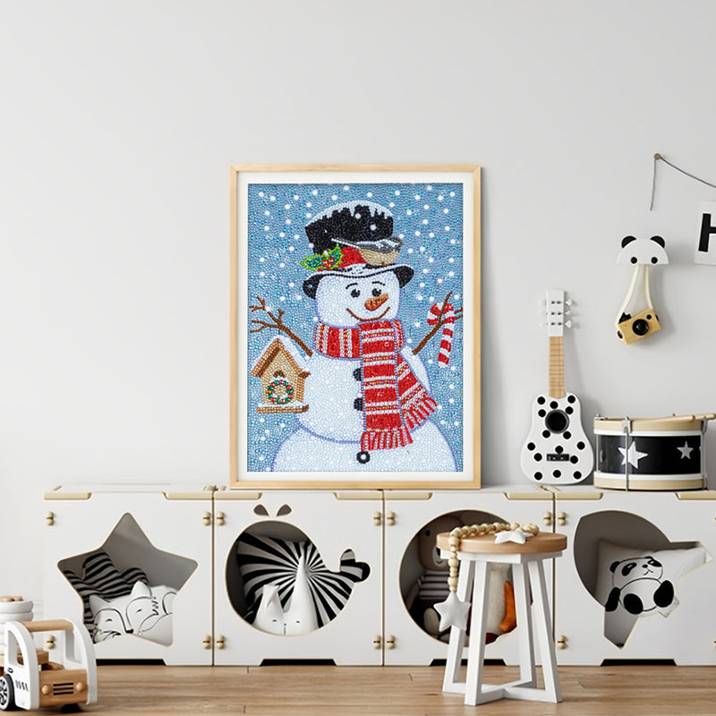 Schneemann mit Rotem Schal Sonderform Diamond Painting