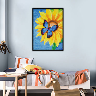 Blauer Schmetterling auf Sonnenblume Sonderform Diamond Painting