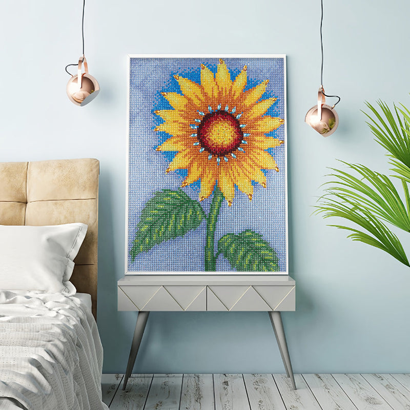 Grüne Blätter Sonnenblume Sonderform Diamond Painting