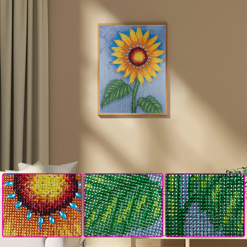 Grüne Blätter Sonnenblume Sonderform Diamond Painting