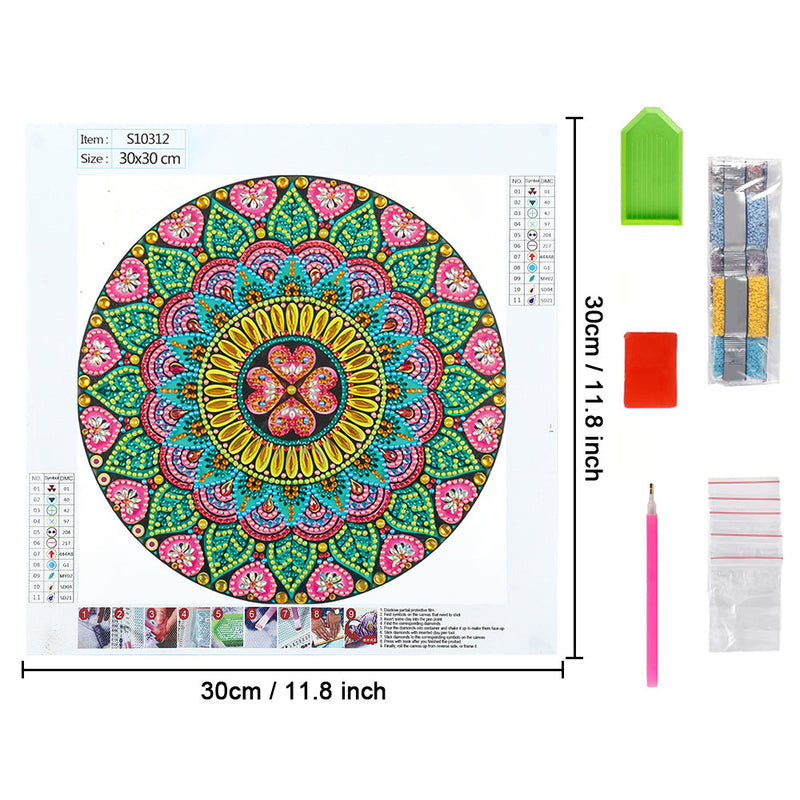 Blume und Herz Mandala Sonderform Diamond Painting