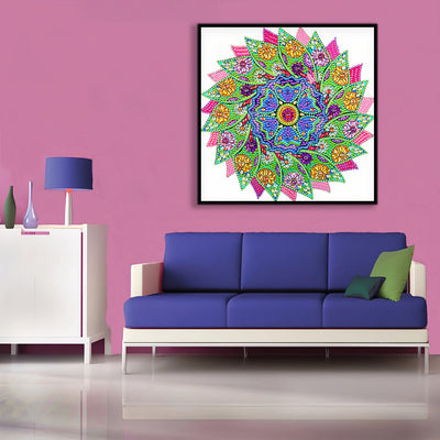 Grüne und Rosa Blätter Mandala Sonderform Diamond Painting