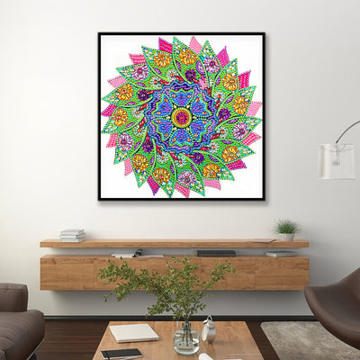 Grüne und Rosa Blätter Mandala Sonderform Diamond Painting