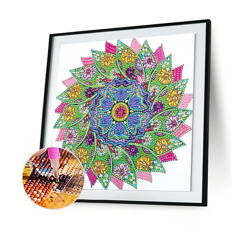 Grüne und Rosa Blätter Mandala Sonderform Diamond Painting