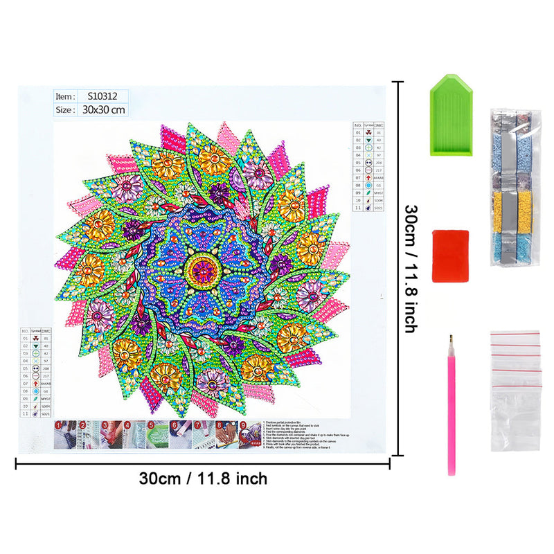 Grüne und Rosa Blätter Mandala Sonderform Diamond Painting