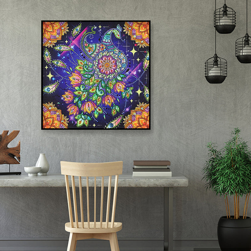 Mystischer Pfau und Goldenes Mandala Sonderform Diamond Painting