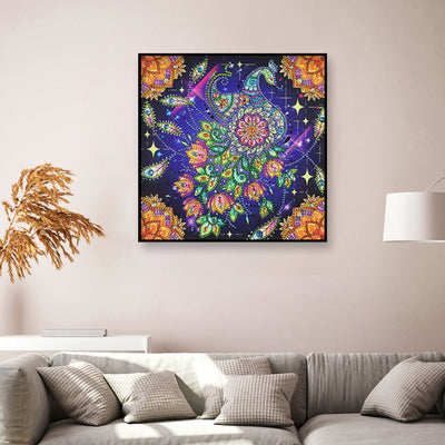 Mystischer Pfau und Goldenes Mandala Sonderform Diamond Painting