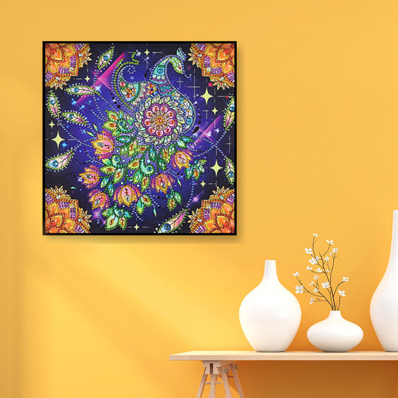 Mystischer Pfau und Goldenes Mandala Sonderform Diamond Painting