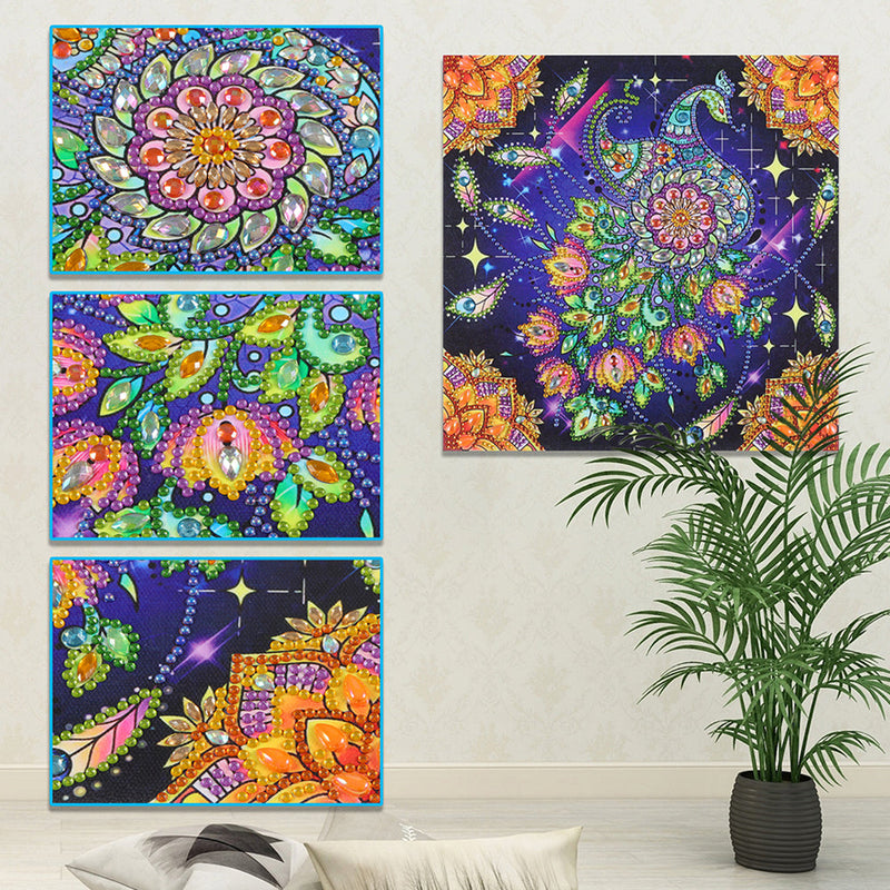 Mystischer Pfau und Goldenes Mandala Sonderform Diamond Painting