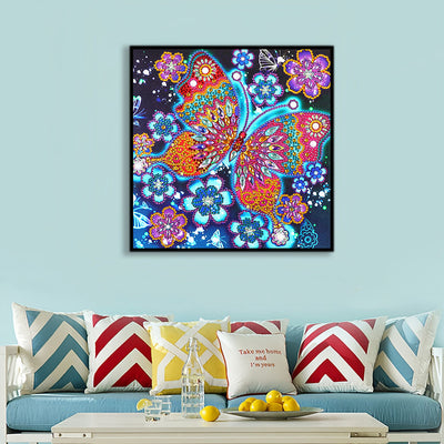 Bunter Schmetterling und Blumen Sonderform Diamond Painting