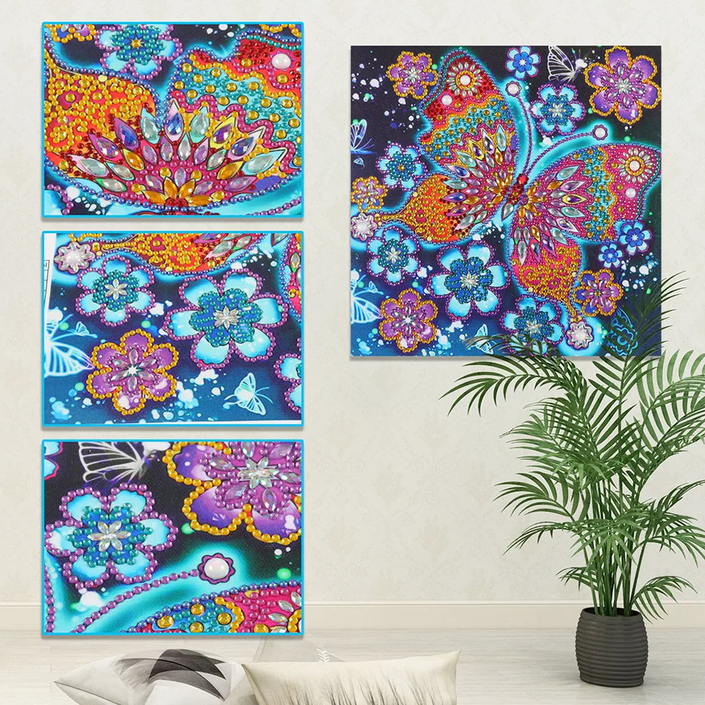 Bunter Schmetterling und Blumen Sonderform Diamond Painting