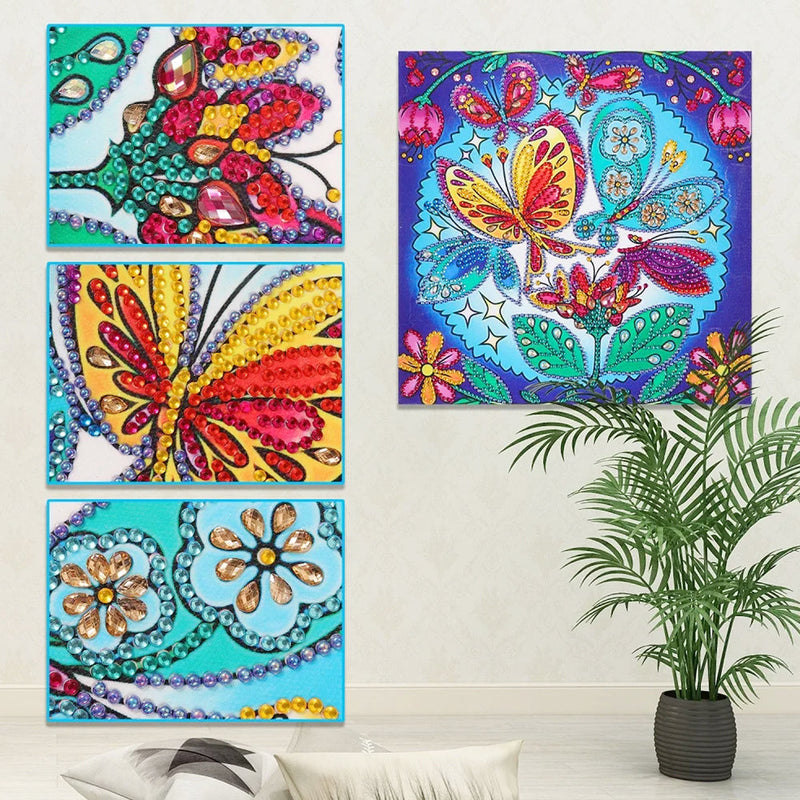 Bunte Schmetterlinge und Pflanzen Sonderform Diamond Painting