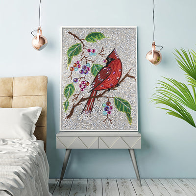 Kardinal und Beeren Sonderform Diamond Painting