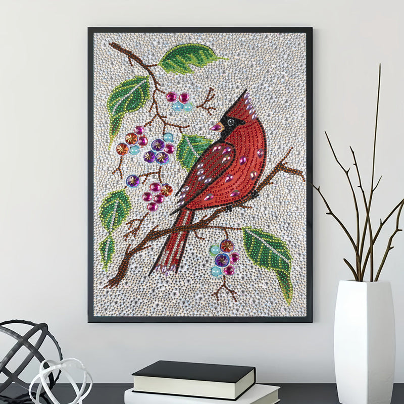 Kardinal und Beeren Sonderform Diamond Painting