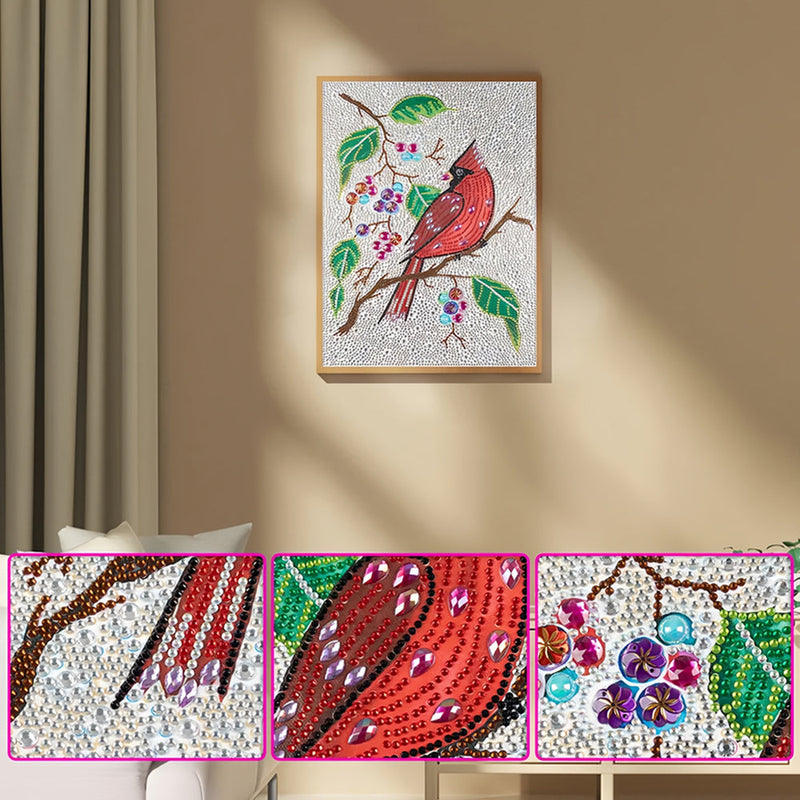 Kardinal und Beeren Sonderform Diamond Painting