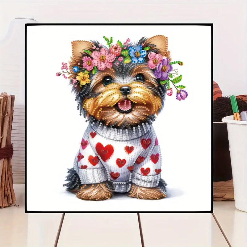 Yorkshire Terrier Trägt Einen Kranz Sonderform Diamond Painting