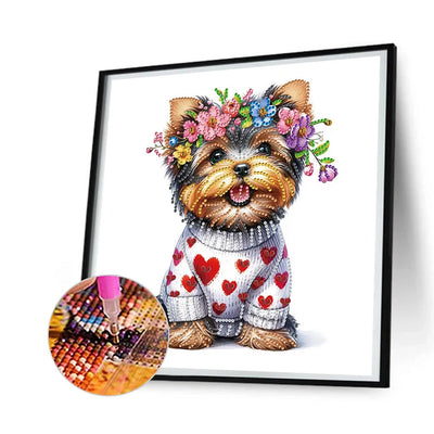 Yorkshire Terrier Trägt Einen Kranz Sonderform Diamond Painting