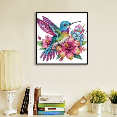 Blaulila Kolibri und Blumen Sonderform Diamond Painting