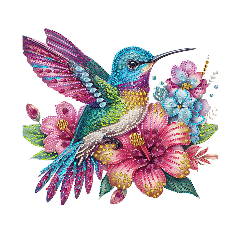 Blaulila Kolibri und Blumen Sonderform Diamond Painting