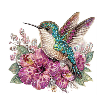 Grüner Kolibri und Lila Blumen Sonderform Diamond Painting