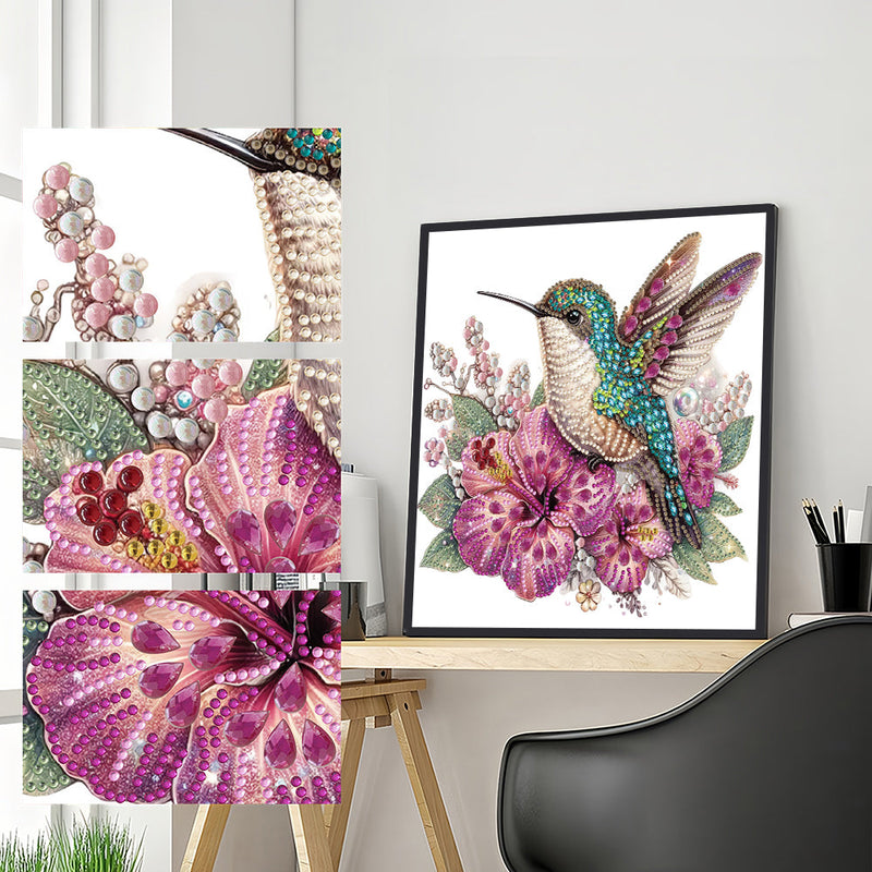 Grüner Kolibri und Lila Blumen Sonderform Diamond Painting