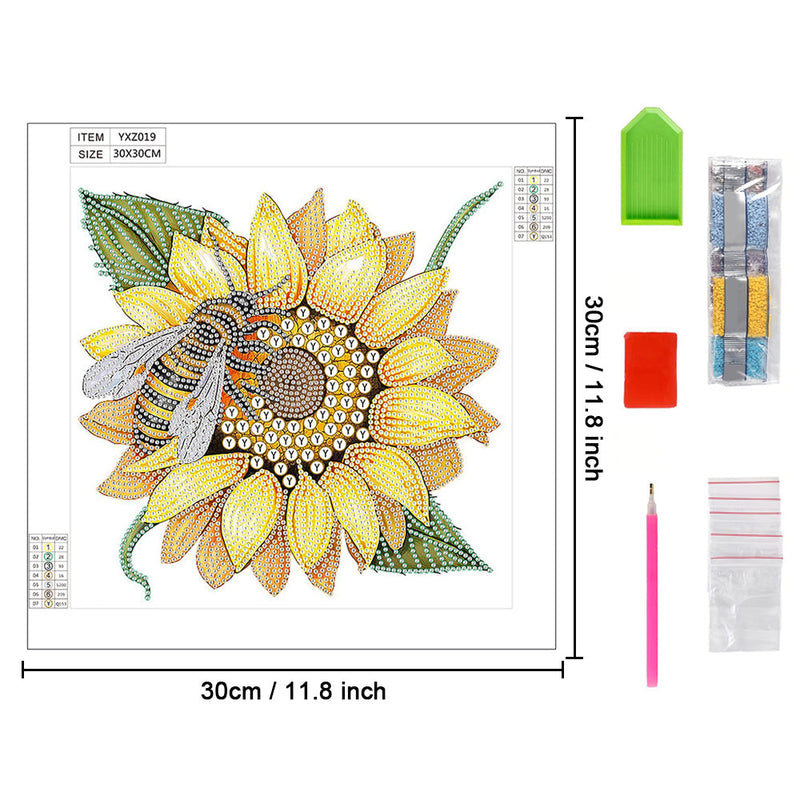 Biene auf Sonnenblume Sonderform Diamond Painting