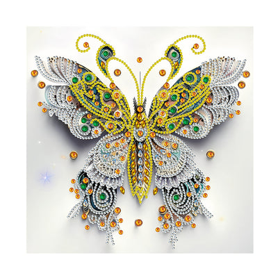 Weiß Grün und Gold Schmetterling Sonderform Diamond Painting