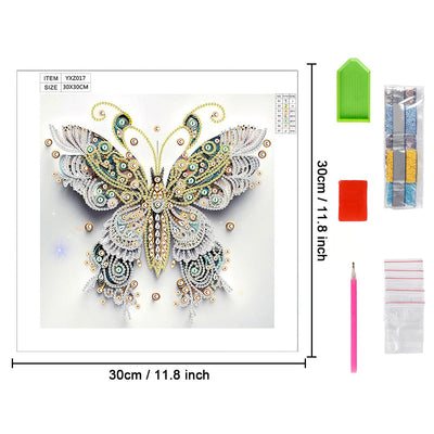 Weiß Grün und Gold Schmetterling Sonderform Diamond Painting