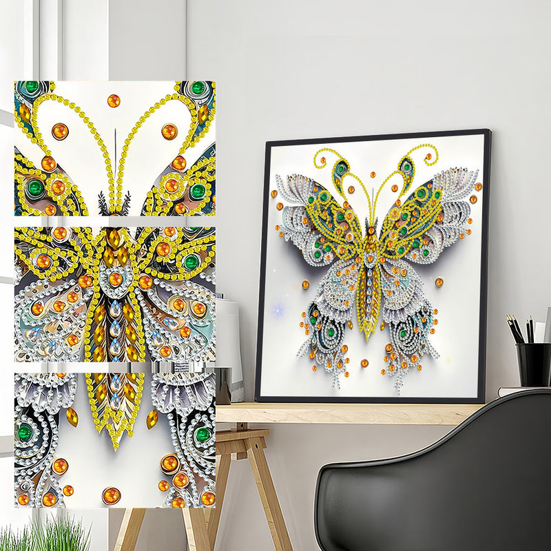 Weiß Grün und Gold Schmetterling Sonderform Diamond Painting