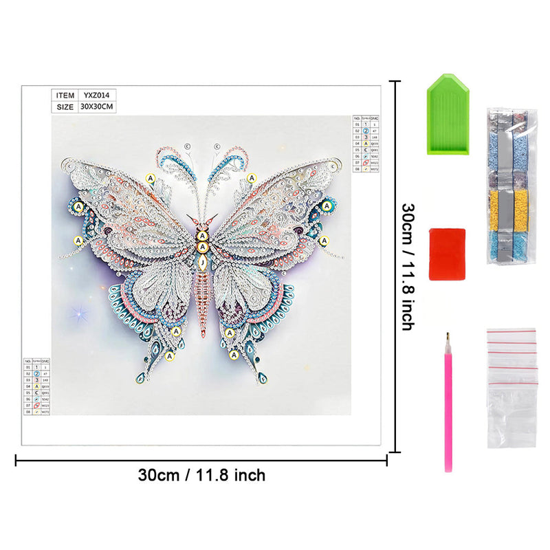 Weißer Blauer und Goldener Schmetterling Sonderform Diamond Painting