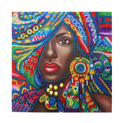 Afrikanische Frau mit Farbenfroher Dekoration Sonderform Diamond Painting