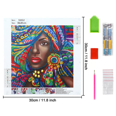 Afrikanische Frau mit Farbenfroher Dekoration Sonderform Diamond Painting