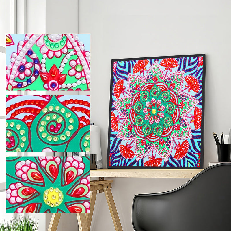 Grünes und Rotes Mandala Sonderform Diamond Painting