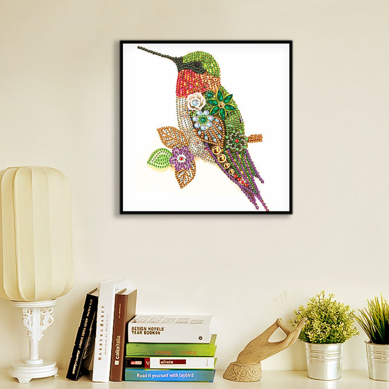 Grüner Kolibri und Blume Sonderform Diamond Painting