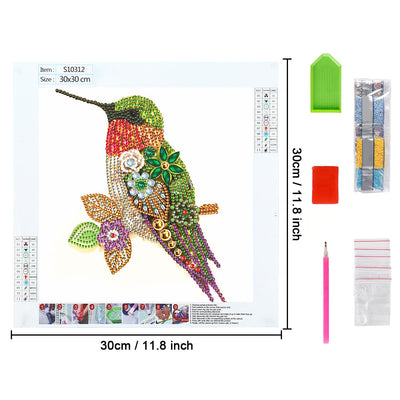 Grüner Kolibri und Blume Sonderform Diamond Painting