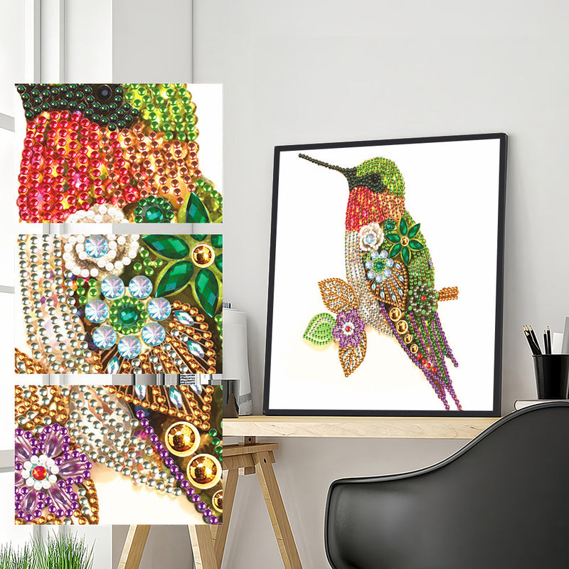 Grüner Kolibri und Blume Sonderform Diamond Painting