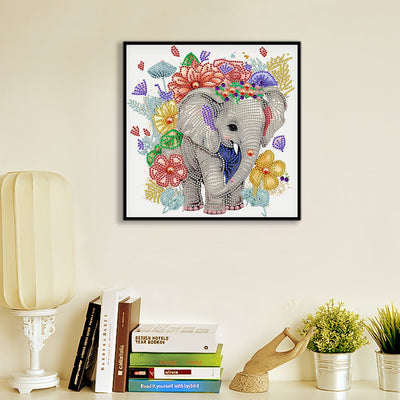 Elefant und Blumen Sonderform Diamond Painting