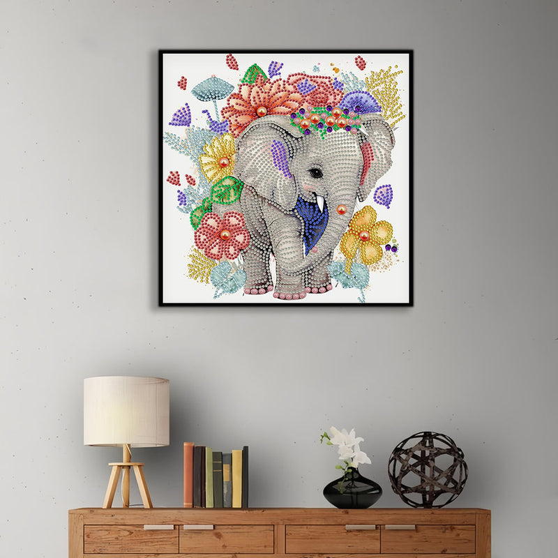 Elefant und Blumen Sonderform Diamond Painting