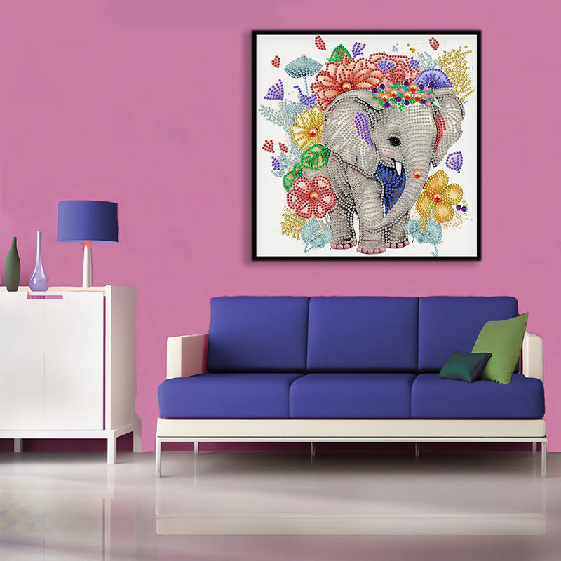 Elefant und Blumen Sonderform Diamond Painting