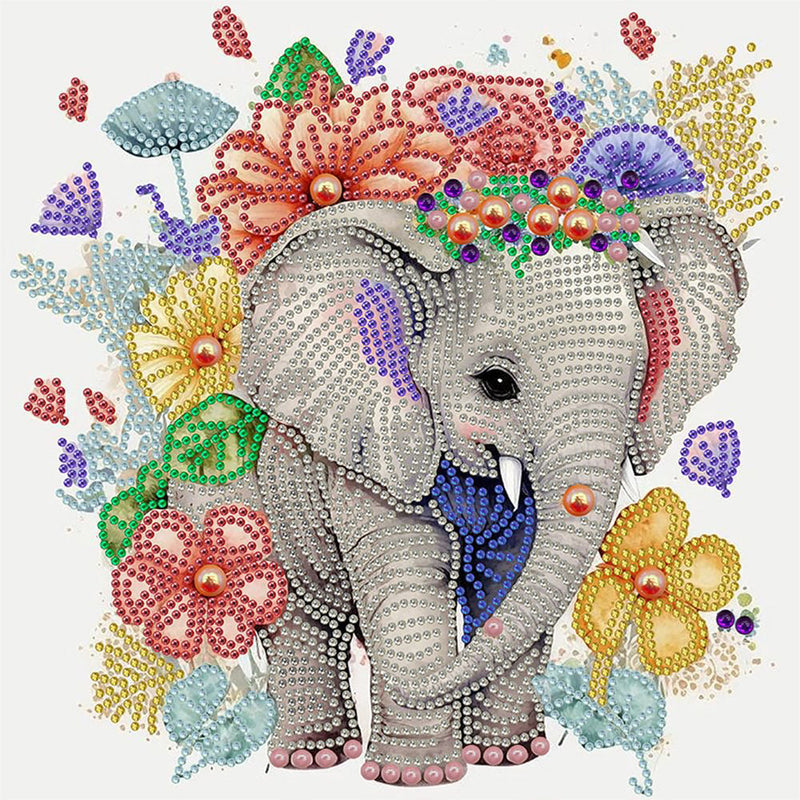 Elefant und Blumen Sonderform Diamond Painting