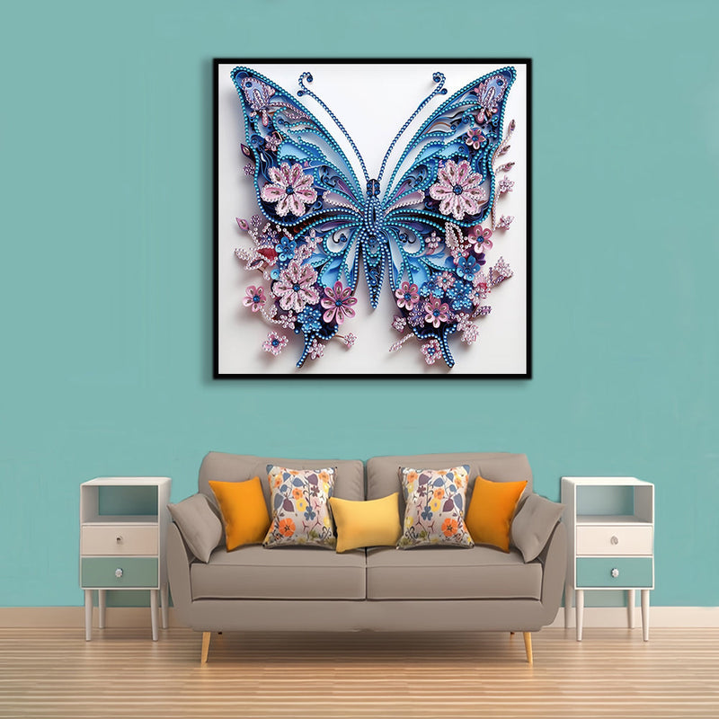 Blauer Schmetterling und Kleine Rosa Sonderform Diamond Painting