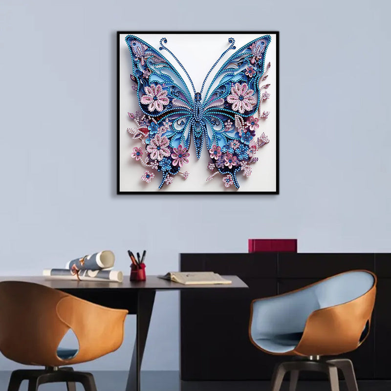 Blauer Schmetterling und Kleine Rosa Sonderform Diamond Painting