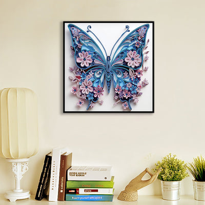 Blauer Schmetterling und Kleine Rosa Sonderform Diamond Painting