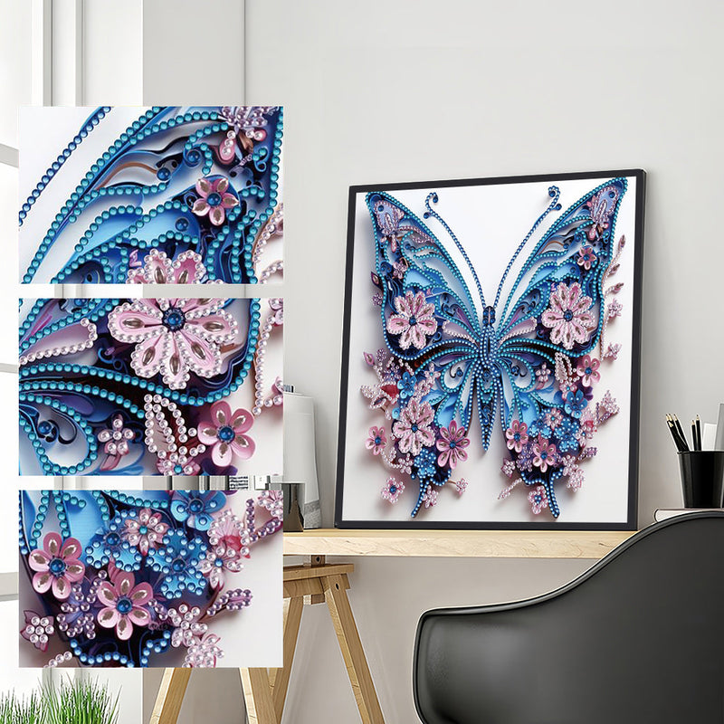 Blauer Schmetterling und Kleine Rosa Sonderform Diamond Painting