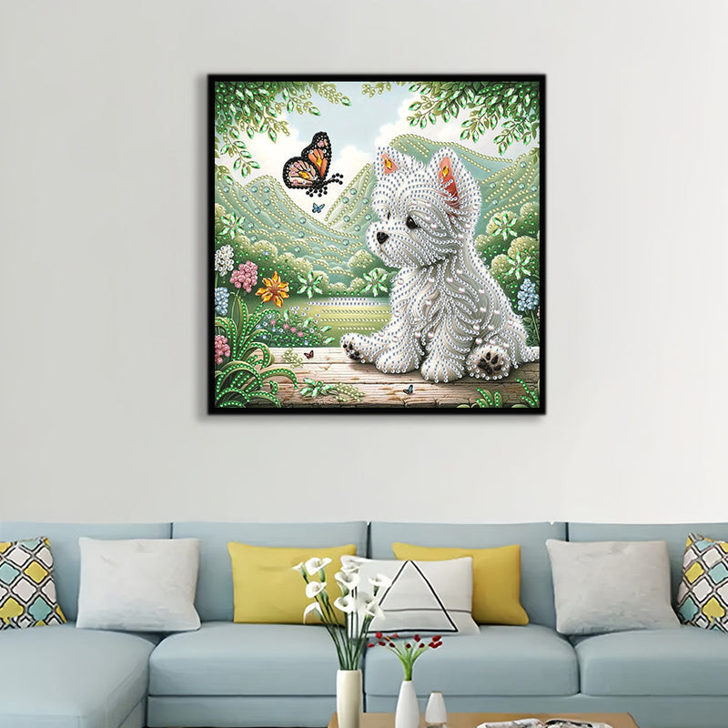 Hund und Schmetterling Sonderform Diamond Painting