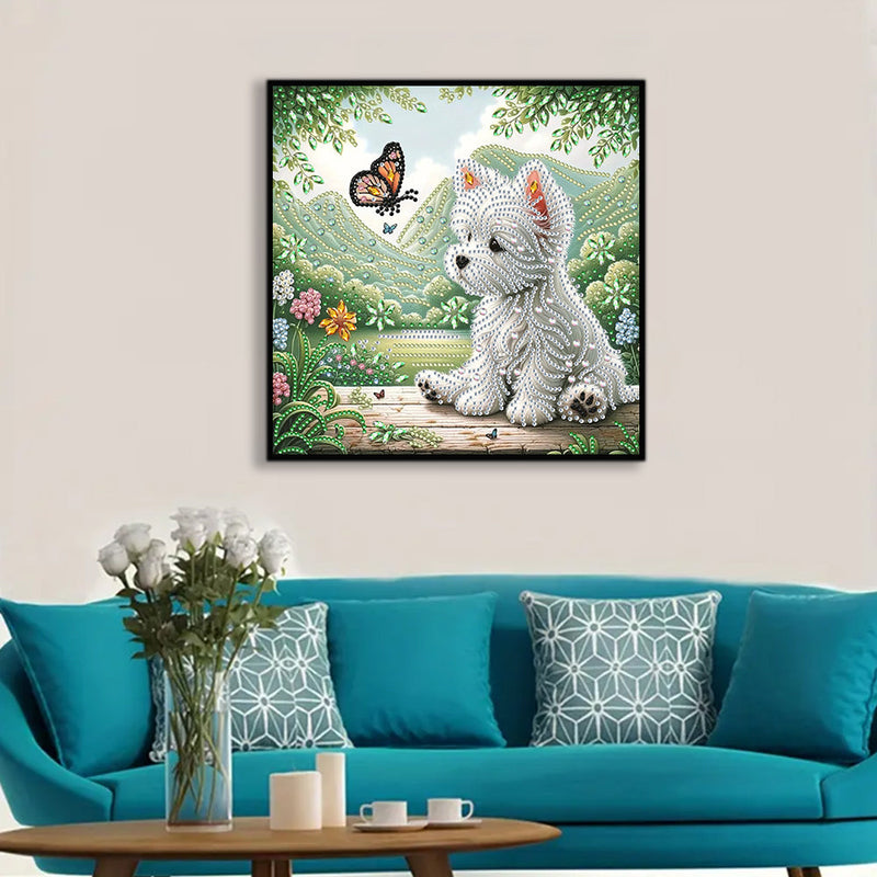 Hund und Schmetterling Sonderform Diamond Painting