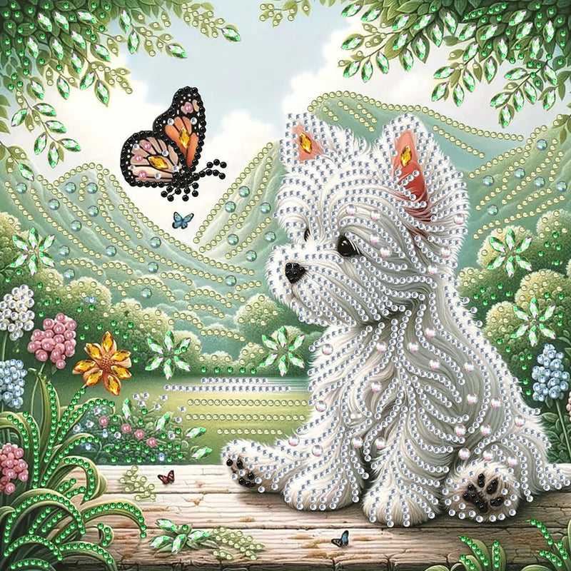 Hund und Schmetterling Sonderform Diamond Painting