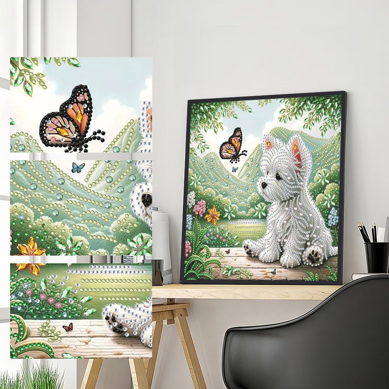 Hund und Schmetterling Sonderform Diamond Painting