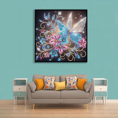 Transparent Weiß Blau Schmetterling und Blume Sonderform Diamond Painting