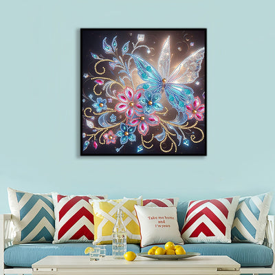 Transparent Weiß Blau Schmetterling und Blume Sonderform Diamond Painting